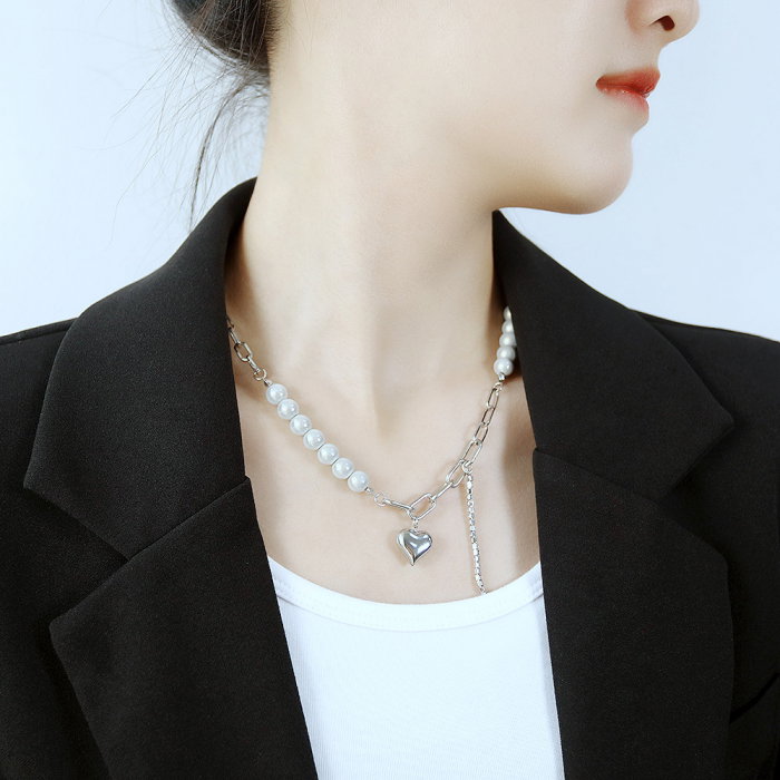 Colier din inox cu perle si inimioara [3]