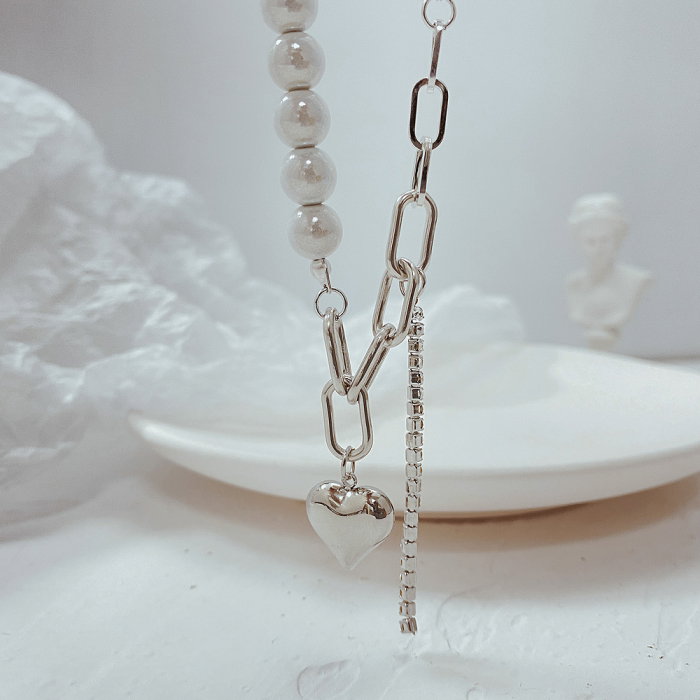 Colier din inox cu perle si inimioara [2]