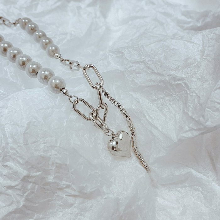 Colier din inox cu perle si inimioara [7]