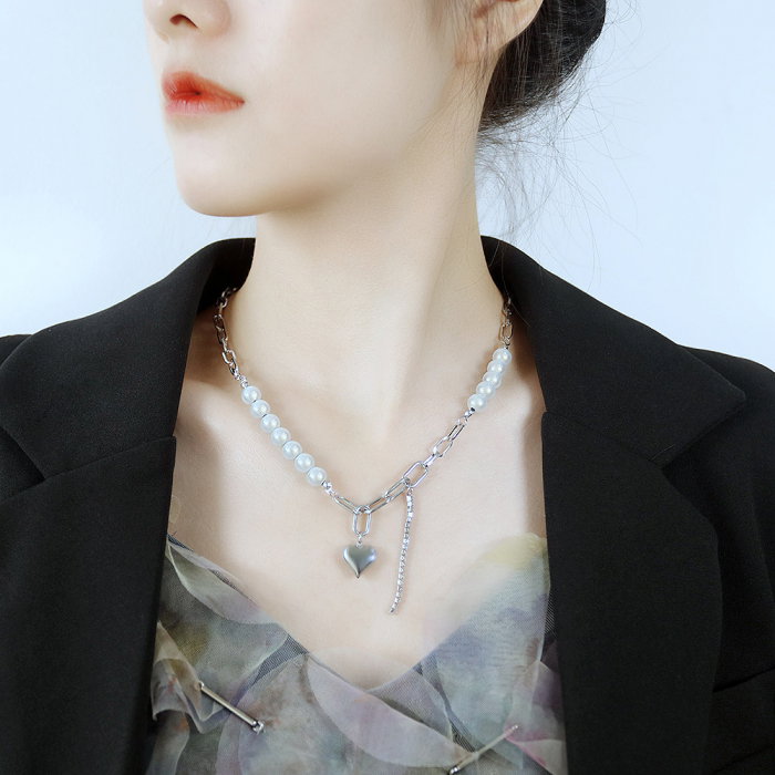 Colier din inox cu perle si inimioara [8]