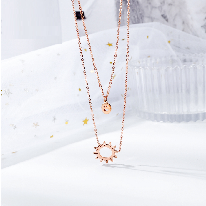 Colier dublu din inox placat cu aur roz Soare si Smiley [3]