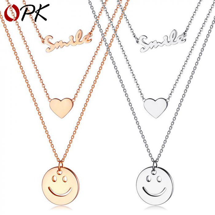 Colier din inox cu lant triplu si Smiley [4]