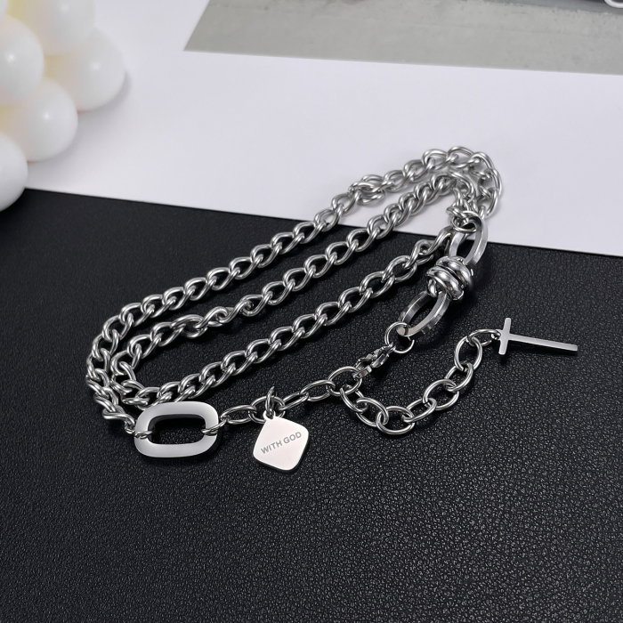 Colier inox reglabil cu cruce si mesaj "With God" [12]