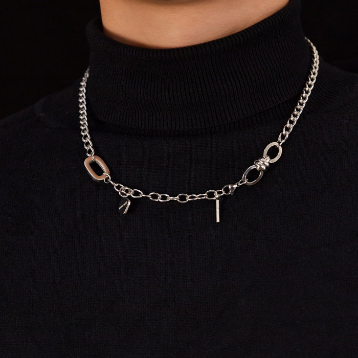 Colier inox reglabil cu cruce si mesaj "With God" [10]