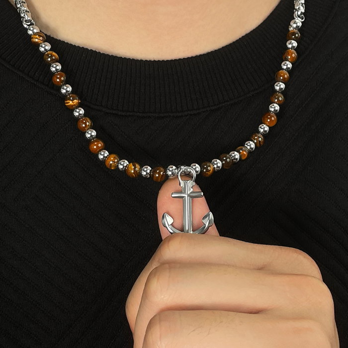 Colier inox Ancora cu Ochi de Tigru [6]