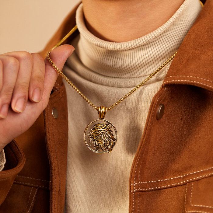 Colier inox auriu cu Isus [4]