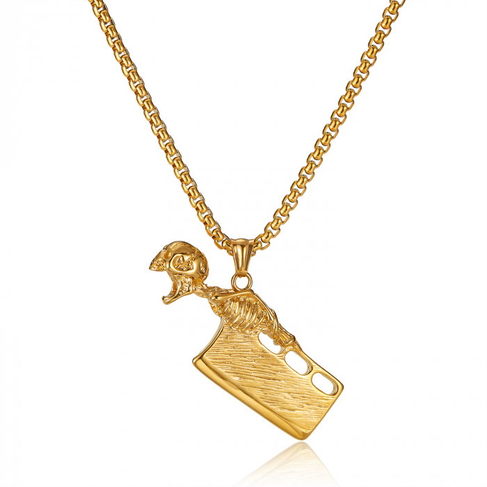 Colier inox auriu barda Skull Chopper [1]