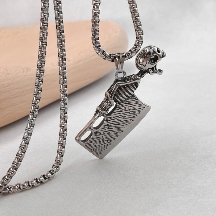 Colier inox argintiu barda Skull Chopper [5]