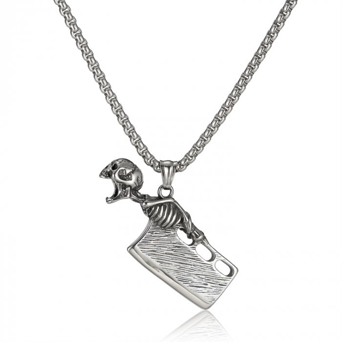 Colier inox argintiu barda Skull Chopper [1]