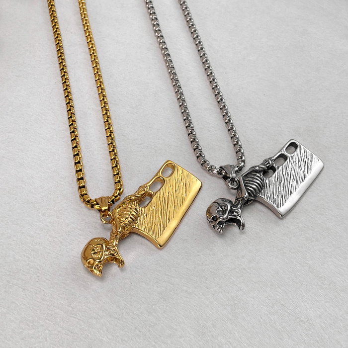 Colier inox auriu barda Skull Chopper [10]