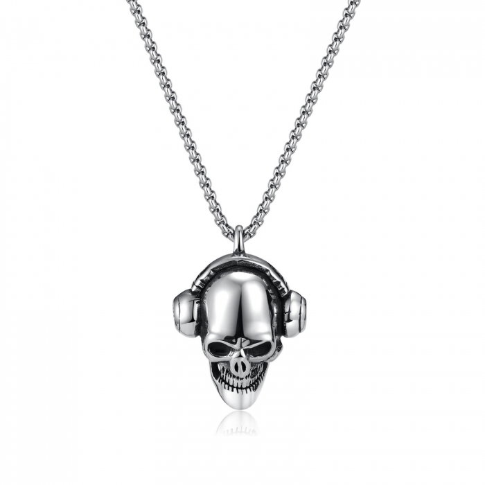 Colier inox  Craniu cu Casti 70 cm [6]