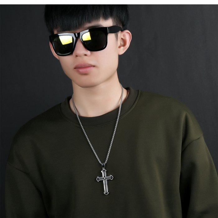 Colier inox cruce cu Tatal Nostru 55 cm [5]