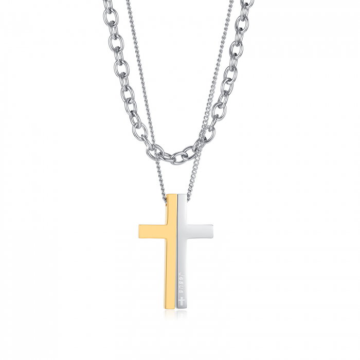 Colier inox cruce in 2 tonuri [1]