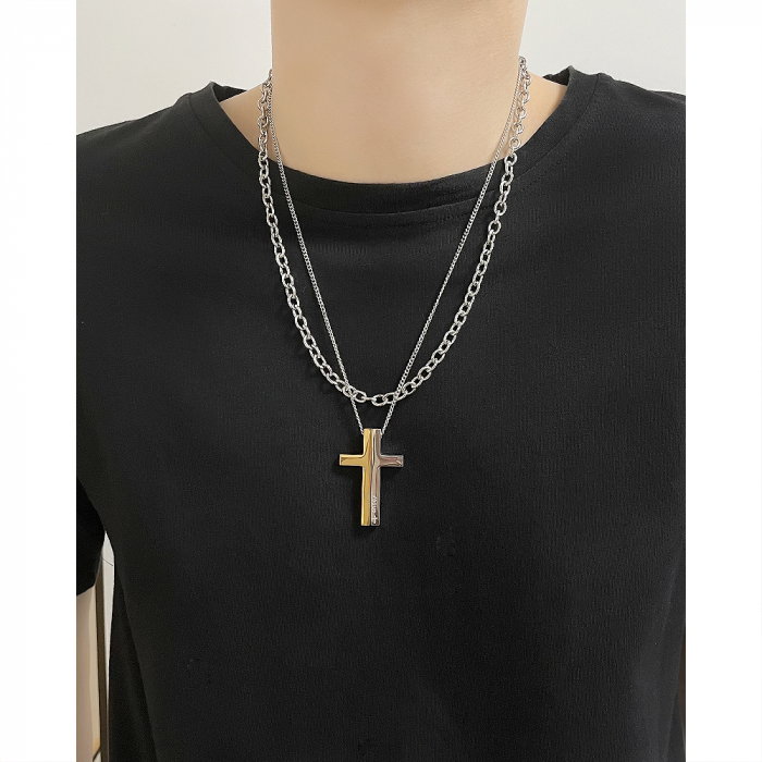 Colier inox cruce in 2 tonuri [6]