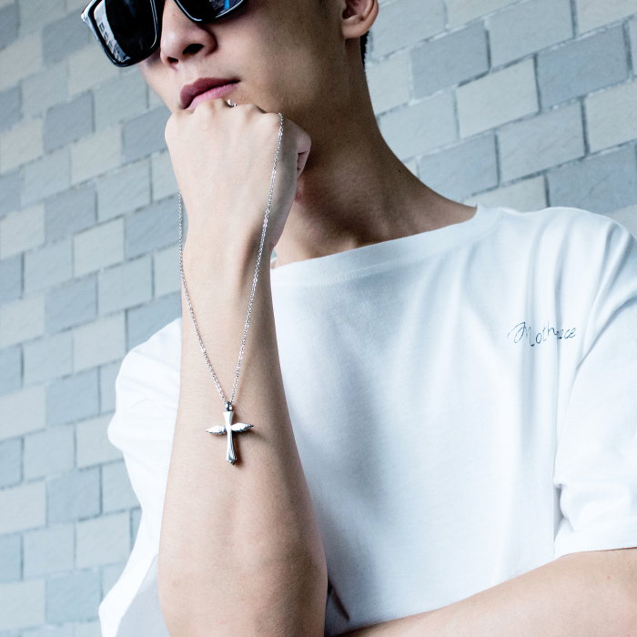 Colier inox cruce si aripi de inger [6]