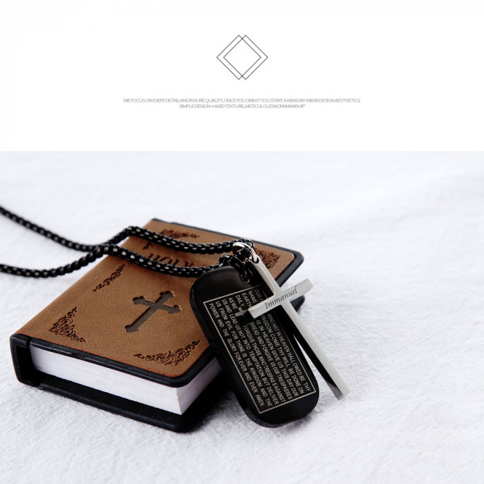 Colier inox cruce si placuta 55 cm [5]