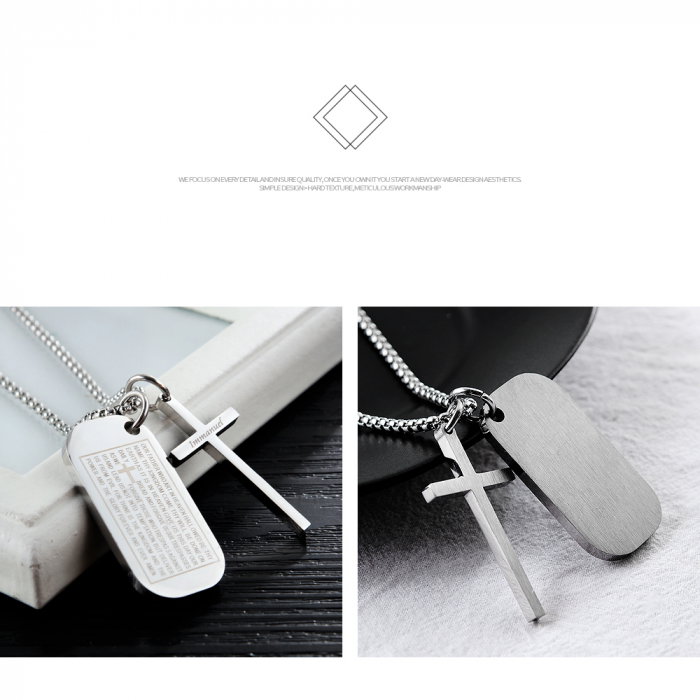 Colier inox cruce si placuta 55 cm [4]