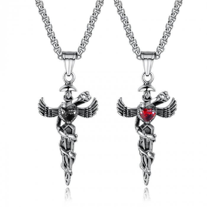 Colier inox cu Spada si Aripi de Inger [11]