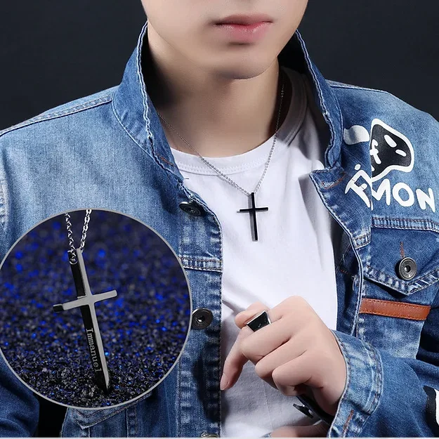 Colier inox cu cruce neagra Immanuel [2]