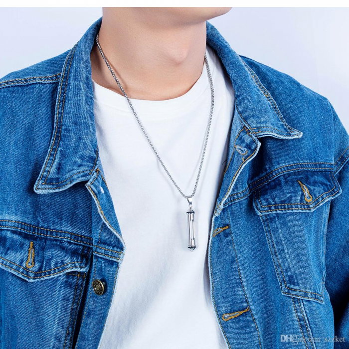 Colier inox cu glont cu compartiment si lant 3 x 55 cm [2]