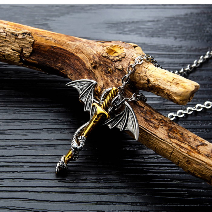 Colier inox lant cu Dragon si Spada [2]