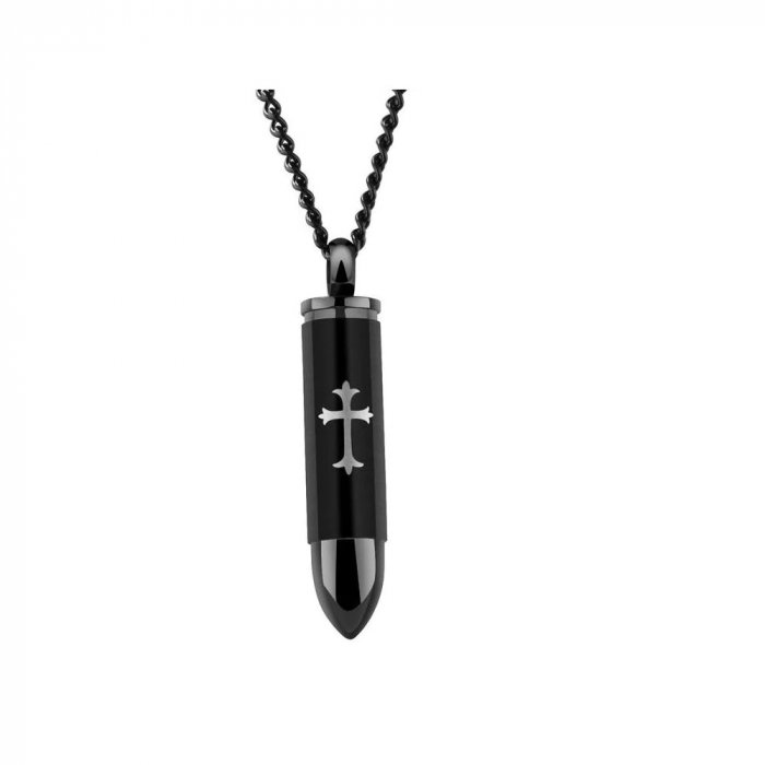 Colier inox glont negru cu cruce 63 cm [1]