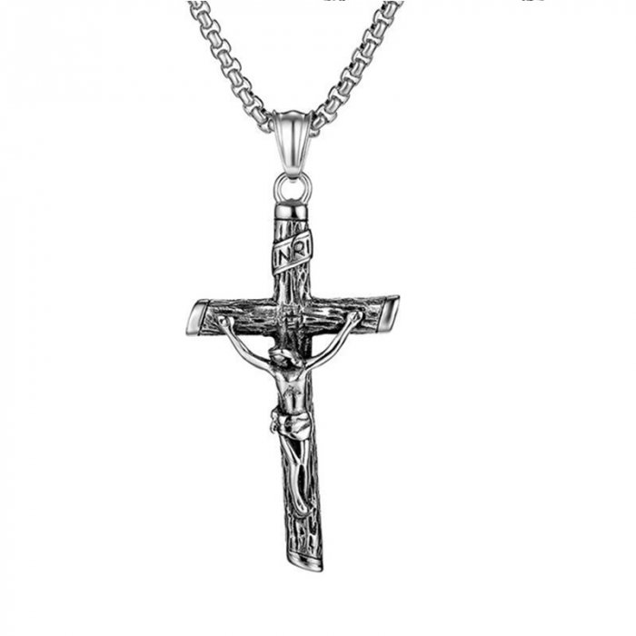 Colier inox lant si pandant cu Rastignirea lui Isus [1]