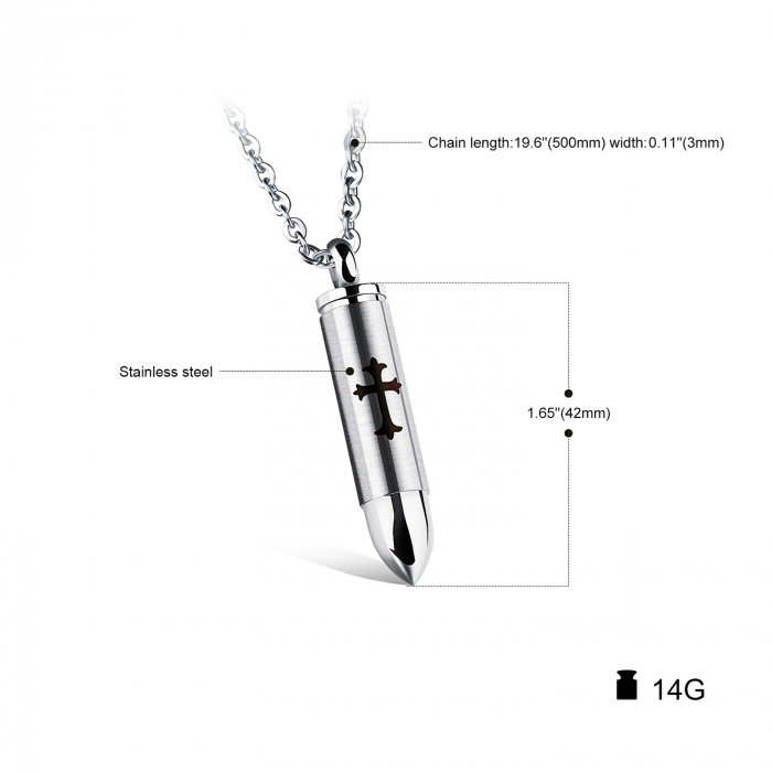 Colier inox glont negru cu cruce 63 cm [6]