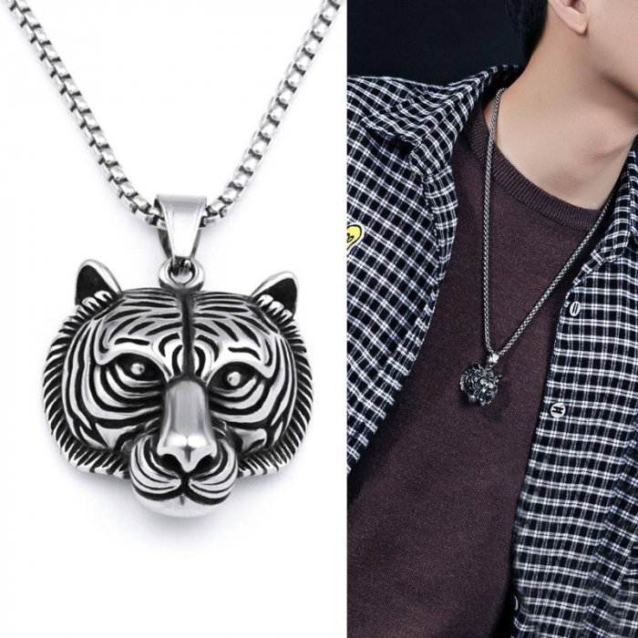 Colier inox cu cap de tigru si lant de 4 mm si 60 cm [6]