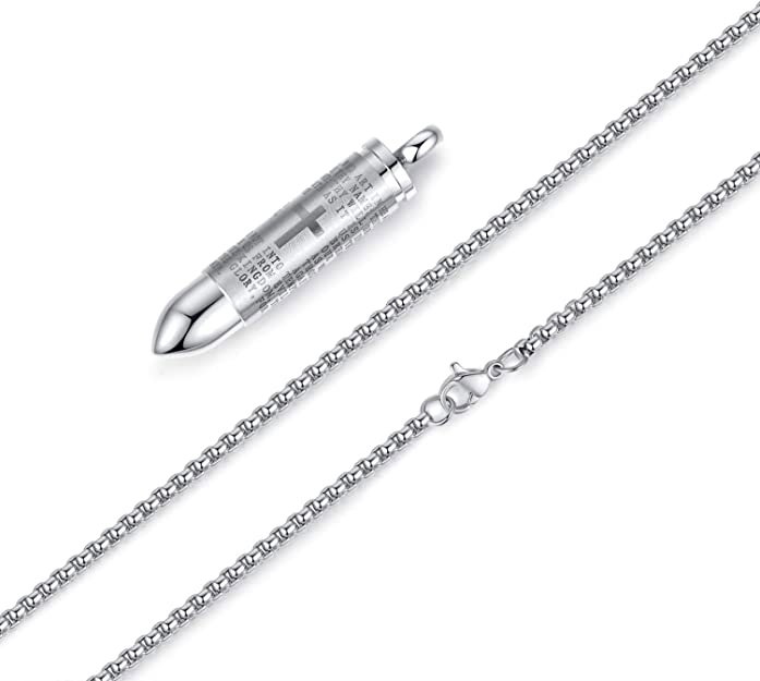 Colier inox negru cu glont si Tatal Nostru [5]