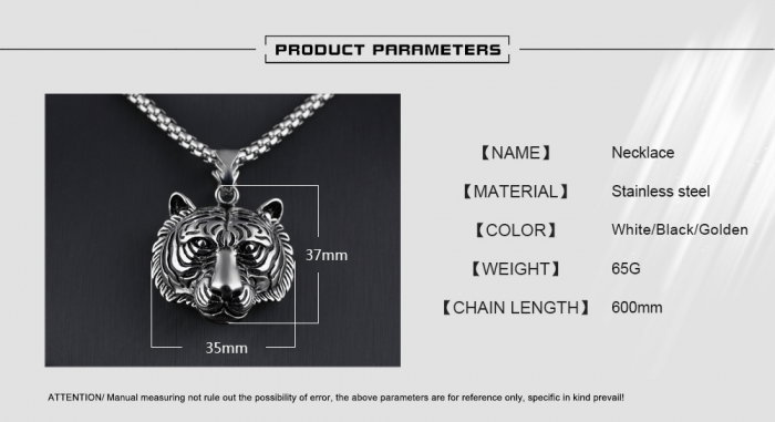 Colier inox cu cap de tigru si lant de 4 mm si 60 cm [5]