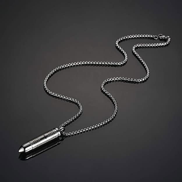 Colier inox negru cu glont si Tatal Nostru [6]