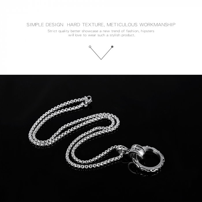 Colier inox cu inel si cruce 55 cm [6]