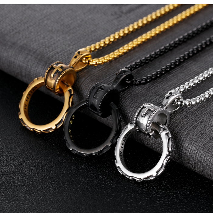 Colier inox cu inel si cruce 55 cm [8]