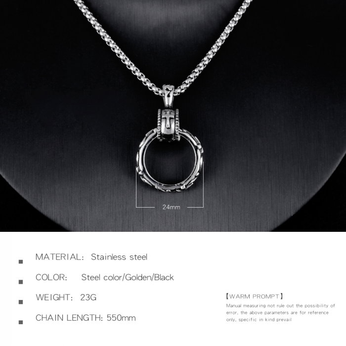 Colier inox cu inel si cruce 55 cm [5]