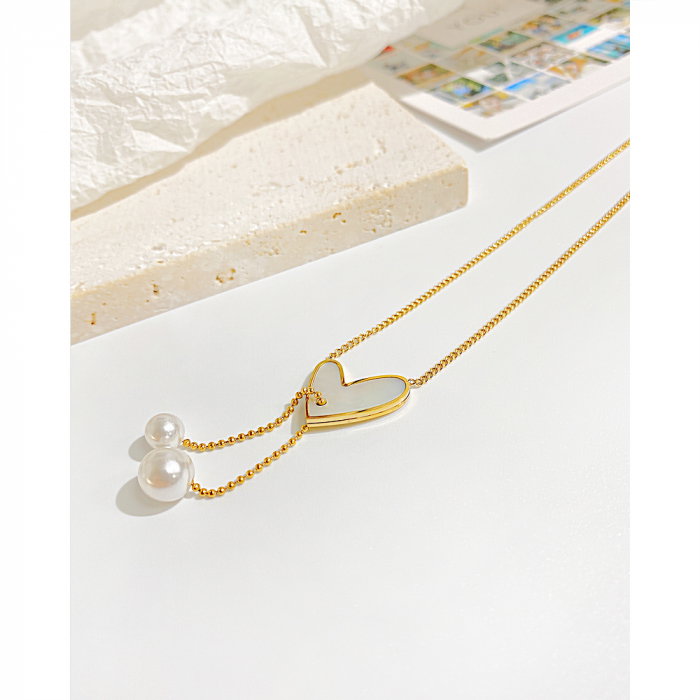 Colier inox cu inima si perle [6]