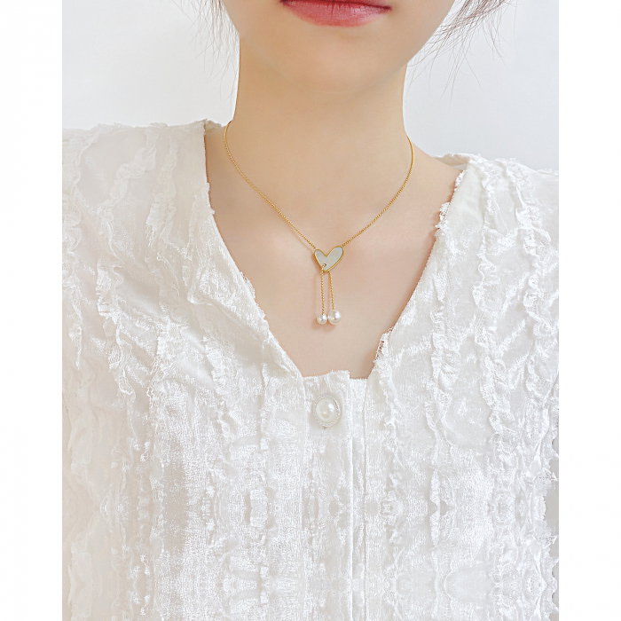 Colier inox cu inima si perle [4]