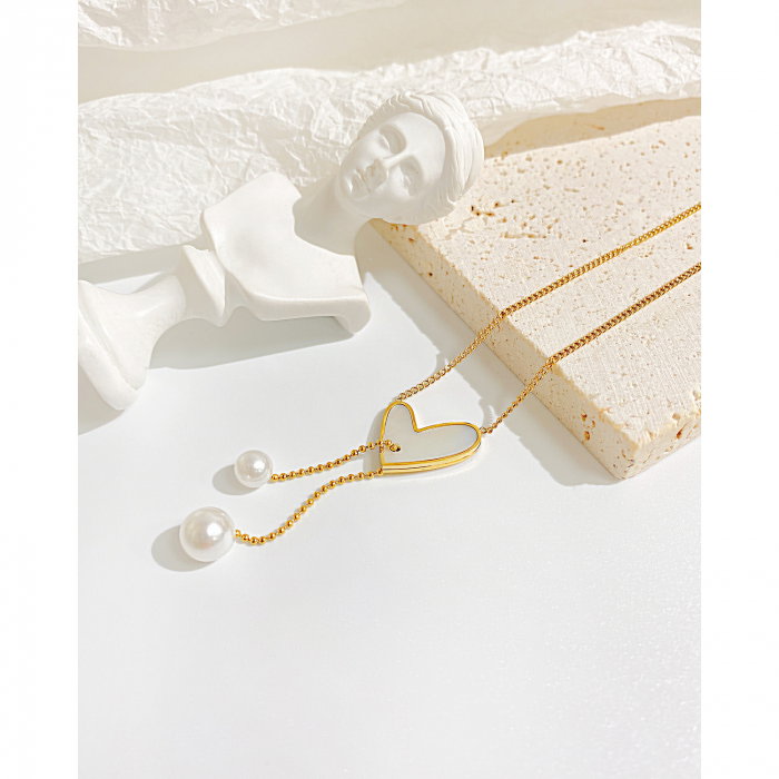 Colier inox cu inima si perle [3]