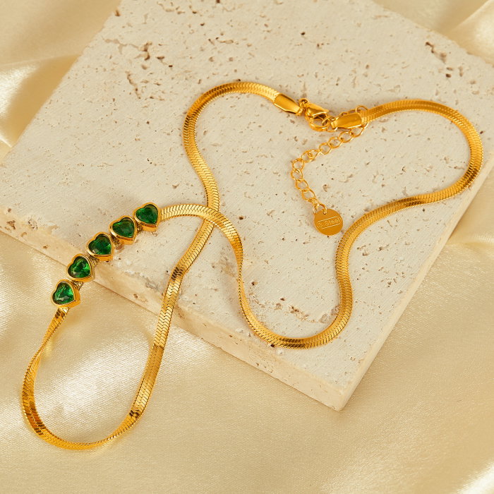 Colier inox cu inimioare verzi [9]