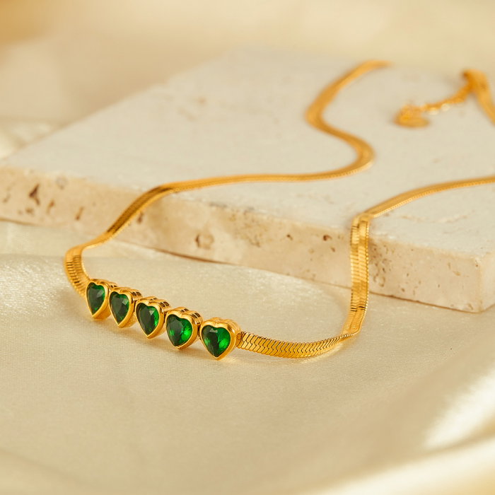 Colier inox cu inimioare verzi [2]