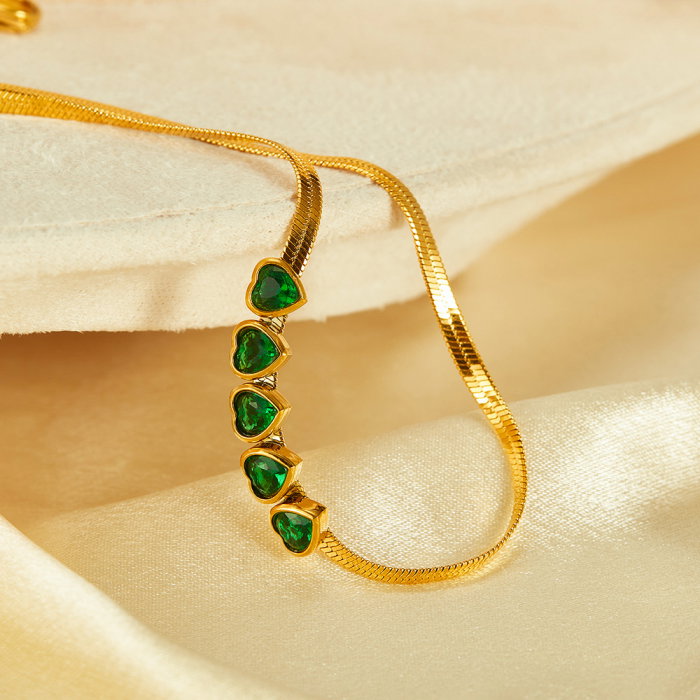 Colier inox cu inimioare verzi [10]