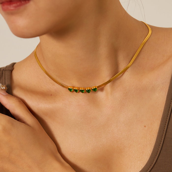 Colier inox cu inimioare verzi [12]