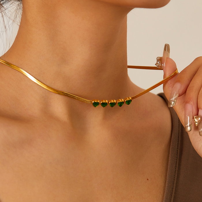 Colier inox cu inimioare verzi [4]