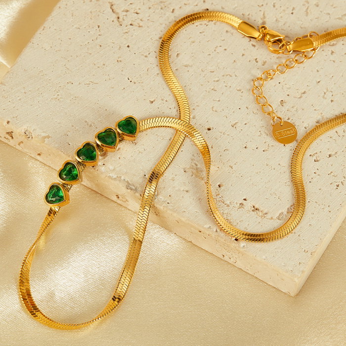 Colier inox cu inimioare verzi [7]