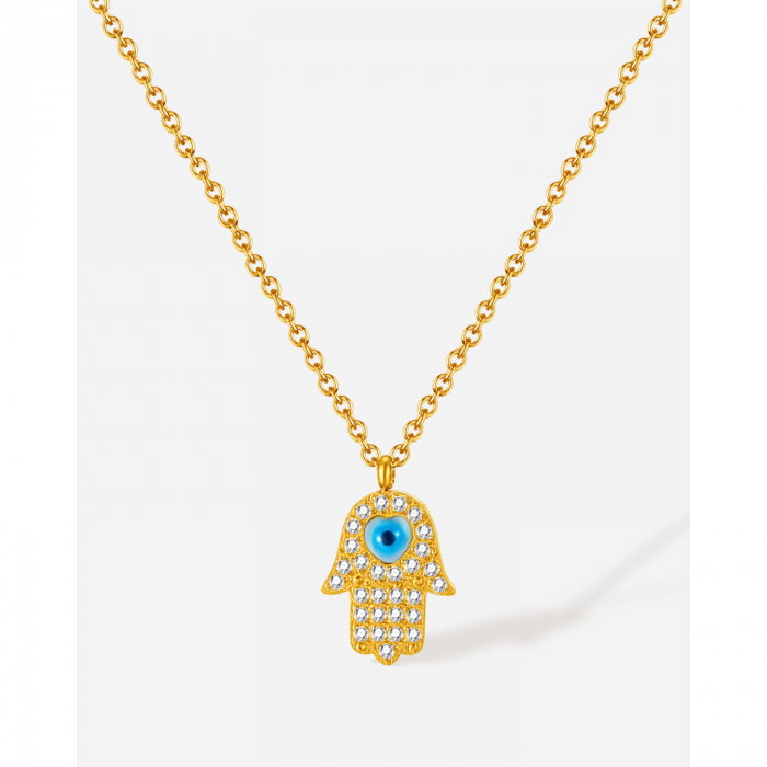 Colier inox cu Mana Fecioarei Maria si Ochi de Deochi [12]