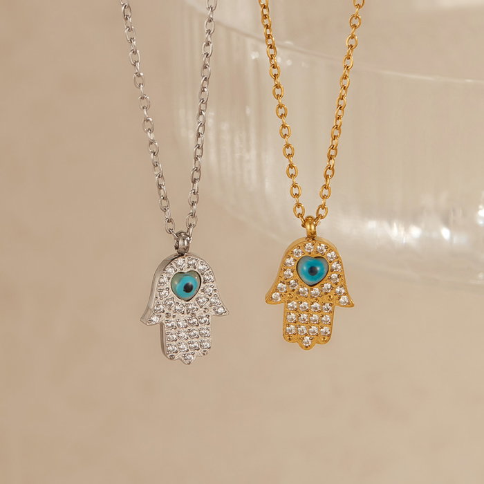 Colier inox cu Mana Fecioarei Maria si Ochi de Deochi [11]