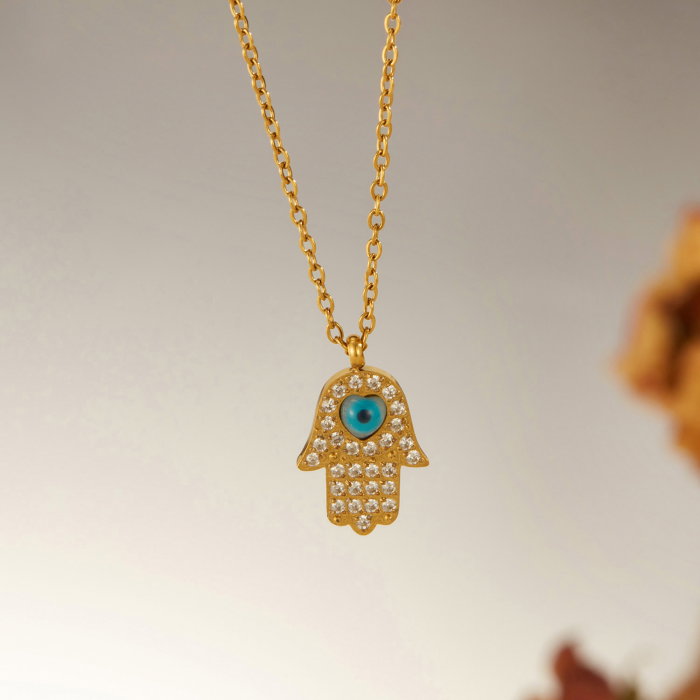 Colier inox cu Mana Fecioarei Maria si Ochi de Deochi [7]