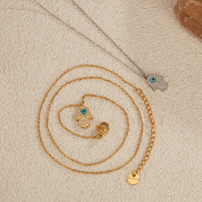 Colier inox cu Mana Fecioarei Maria si Ochi de Deochi [10]