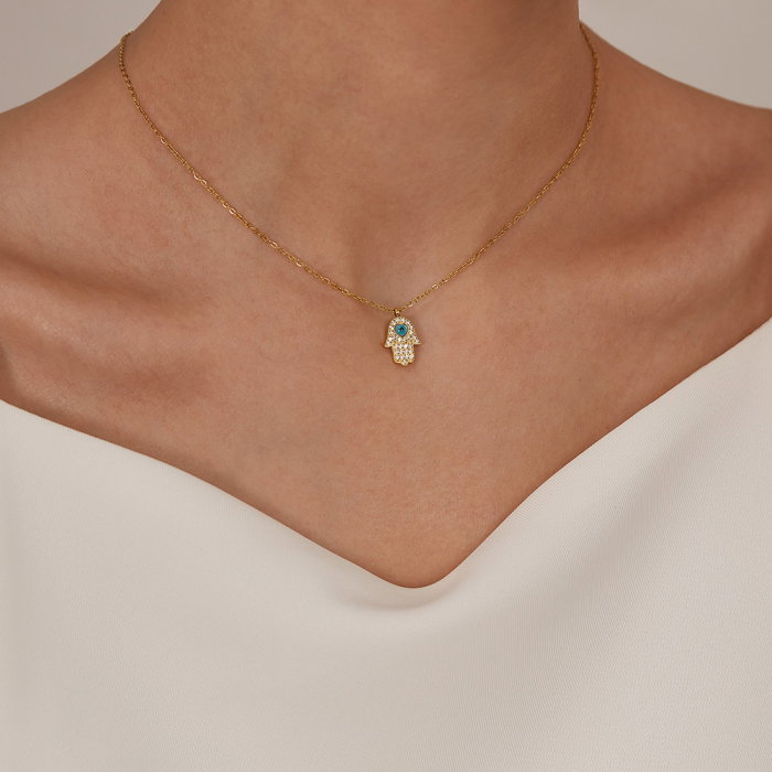 Colier inox cu Mana Fecioarei Maria si Ochi de Deochi [4]