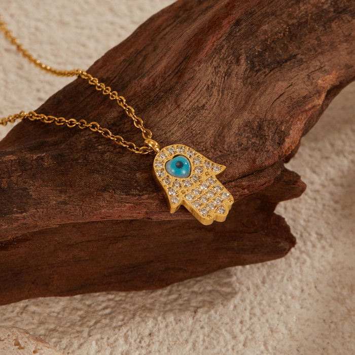 Colier inox cu Mana Fecioarei Maria si Ochi de Deochi [3]